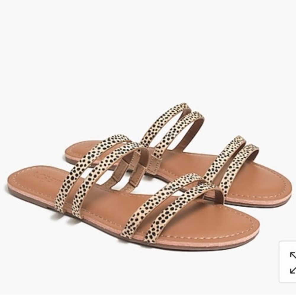 NWT J. Crew Women Size 8M Tan Calf Hair Animal Print Sandals Shoe Open Toe